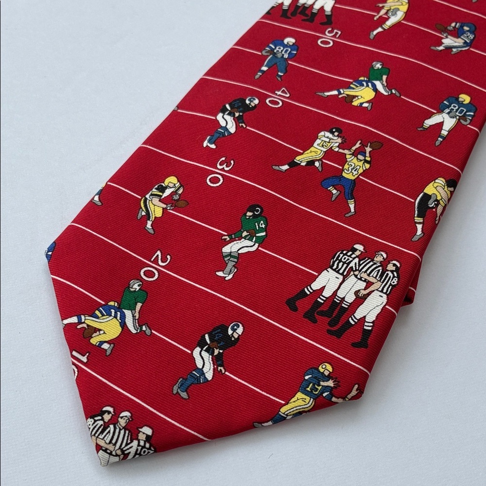 Alynn Neckwear Red Silk “50 Yard Line” Football Tie Necktie